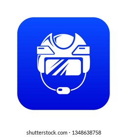 Hockey helmet icon blue vector isolated on white background