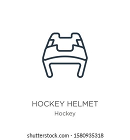 Hockey helmet icon. Thin linear hockey helmet outline icon isolated on white background from hockey collection. Line vector sign, symbol for web and mobile