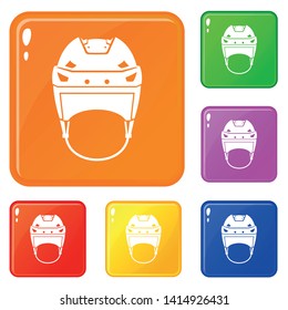 Hockey helmet icons set collection vector 6 color isolated on white background