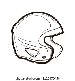 hockey helmet isolated. Hand drawn sport illustration equipment for protection of player. Coloring book for adults
