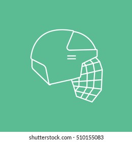 Hockey Helmet Line Icon On Green Background