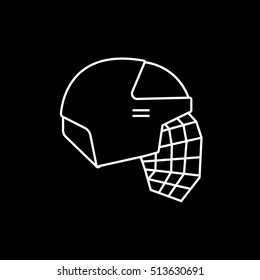 Hockey Helmet Line Icon On Black Background