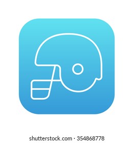 Hockey helmet line icon for web, mobile and infographics. Vector white icon on the blue gradient square with rounded corners isolated on white background.