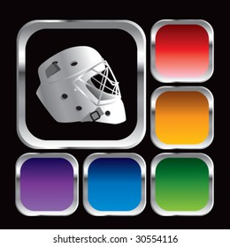 hockey helmet on square multicolored web buttons