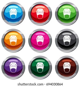 Hockey helmet set icon isolated on white. 9 icon collection vector illustration