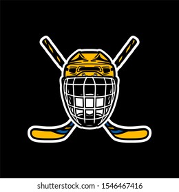 hockey helmet with stick in vector color