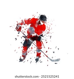 Hockey, jugador de hockey sobre hielo, Ilustración vectorial de polietileno baja aislada, dibujo geométrico