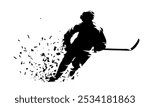 Hockey, ice hockey player skating, isolated vector silhouette. Team sport athlete