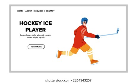 hockey ice player vector. equipment professional, stick extreme, helmet,stadium, puck hockey ice player web flat cartoon illustration