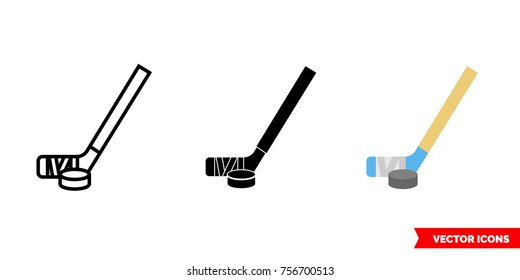 Hockey icon of 3 types: color, black and white, outline. Isolated vector sign symbol.