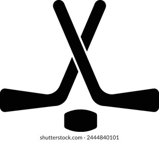 Hockey icon . Crossed hockey sticks and puck icon . Vector illustration