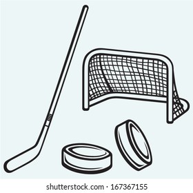 Hockey icon isolated on blue background