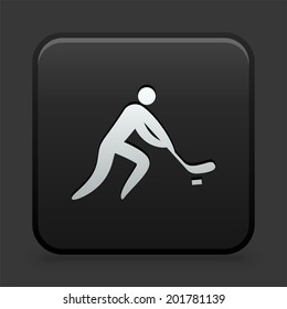 Hockey Icon on Black and White Button 