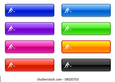 Hockey Icon on Long Button Collection Original Illustration