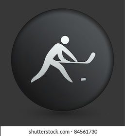 Hockey Icon on Round Black Button Collection Original Illustration