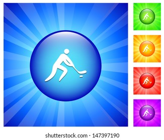 Hockey Icon on Round Button with Blue Glow