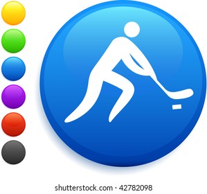 hockey icon on round internet button original vector illustration 6 color versions included