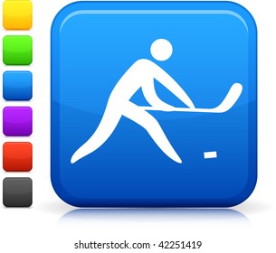 Hockey icon on square internet button  Six color options included.