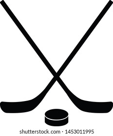 Hockey icon on white background. flat style. stick and washer icon for your web site design, logo, app, UI. Hockey Stick And Puck symbol. crossed hockey sticks and puck sign. 
