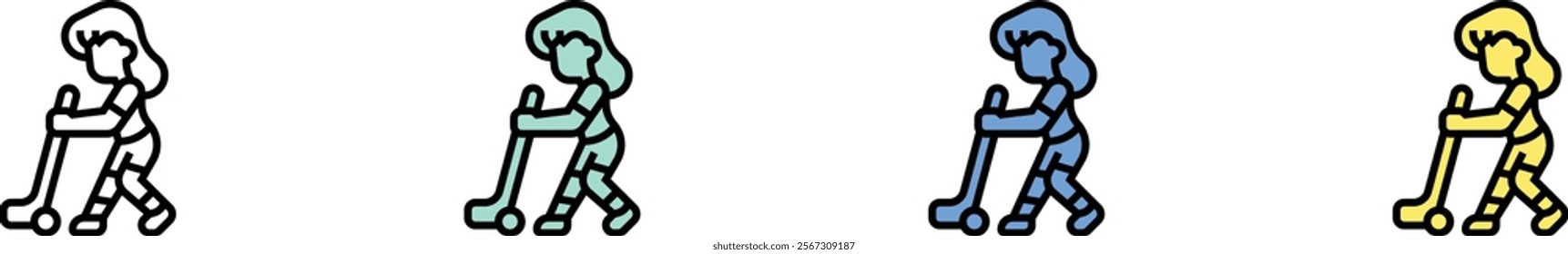 hockey icon. Outline, Green, Blue and Yellow Style Design Isolated On White Background