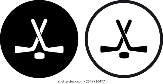 Hockey icon set in two styles . Hockey sticks and puck icon . Vector illustration