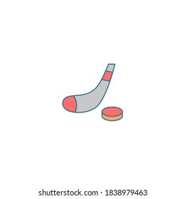 Hockey icon. Winter icon. Simple, flat, outline, color.