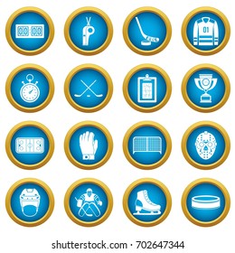 Hockey icons blue circle set isolated on white for digital marketing