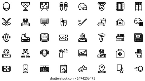 Hockey Icons collection is a vector illustration with editable stroke, offering versatility and customization. Perfect for various design needs, it includes high-quality graphics.