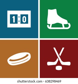 Hockey icons set. set of 4 hockey filled icons such as sport score