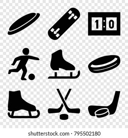 Hockey icons. set of 9 editable filled hockey icons such as ice skate, sport score, football player