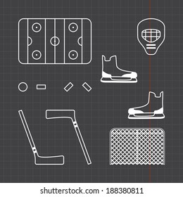 Hockey icons set with black sheet