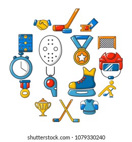 Hockey icons set. Cartoon illustration of 16 hockey vector icons for web