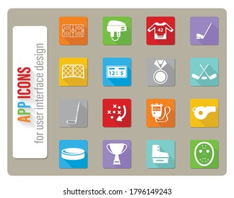 Hockey icons set in flat design with long shadow