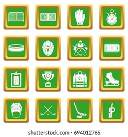 Hockey icons set in green color isolated vector illustration for web and any design
