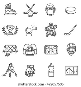 hockey icons set, line style. hockey attributes isolated symbols collection. vector linear illustration