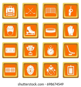 Hockey icons set in orange color isolated vector illustration for web and any design