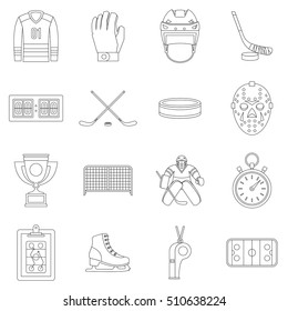 Hockey icons set. Outline illustration of 16 hockey vector icons for web