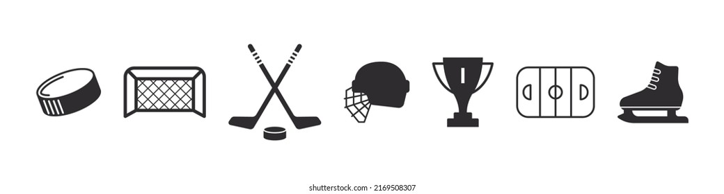 Hockey icons set. Hockey signs. Hockey elements for design. Vector icons