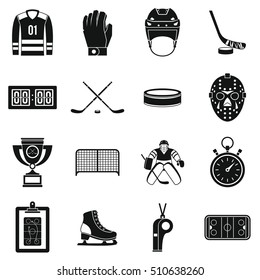 Hockey icons set. Simple illustration of 16 hockey vector icons for web