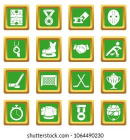 Hockey icons set vector green square isolated on white background 