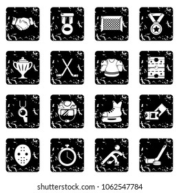 Hockey icons set vector grunge isolated on white background 