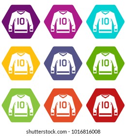 Hockey jersey icon set many color hexahedron isolated on white vector illustration