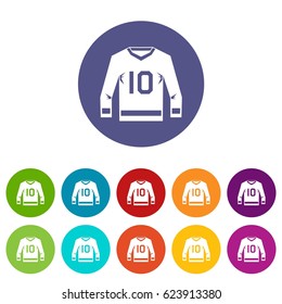 Hockey jersey icons set in circle isolated flat vector illustration