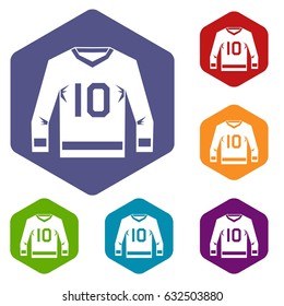 Hockey jersey icons set hexagon isolated vector illustration