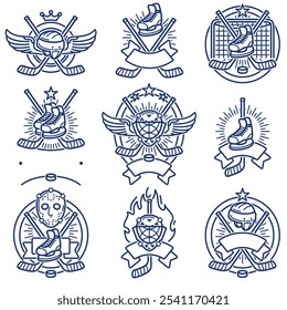 Etiquetas de hockey y conjunto de iconos. Colección iconos de hockey. Vector 