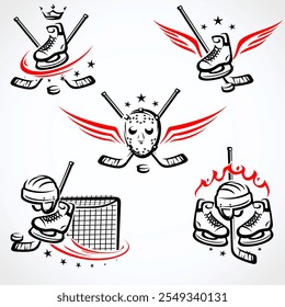 Hockey labels and icon set. Collection icons hockey. Vector