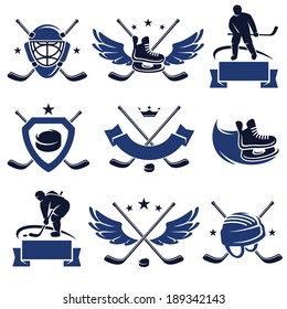 Hockey labels and icons set. Vector 