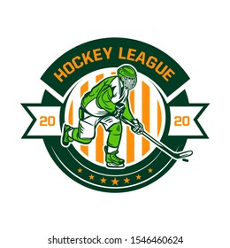 Hockey league badge logo template with player illustration
