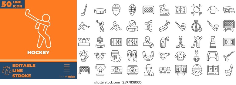 Hockey Line Editable Icons set. Vector illustration in modern thin line style of hockey icons: Sport, Helmet, Goal, etc