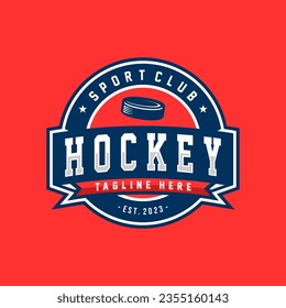 emblema de la insignia del logo de hockey. Ilustración vectorial de etiqueta deportiva para un club de hockey